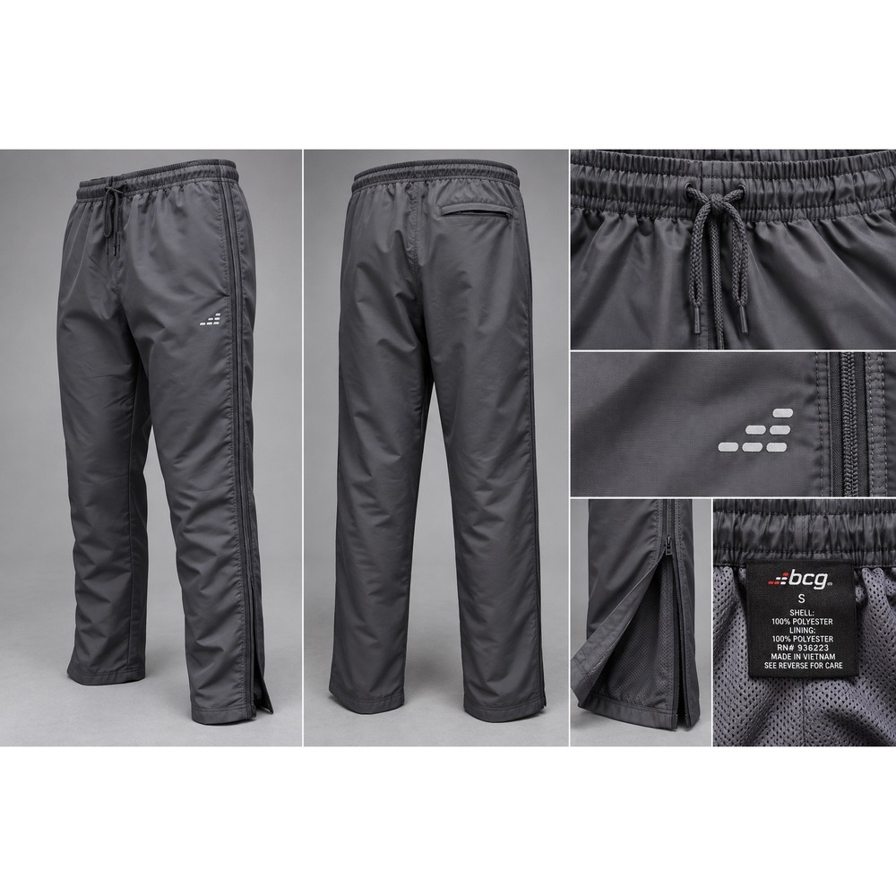 BCG Men's Small Graphite Gray Track Pants Mesh Lined Side Zip Athletic Y2K